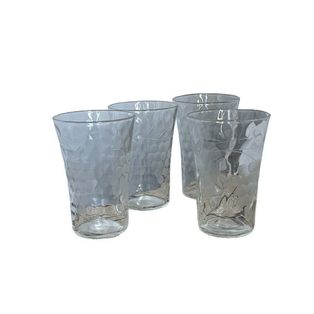 Set of four etched grapevines cordial glasses